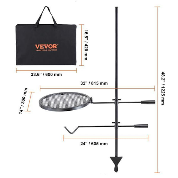 122,5 cm vridbart galler med stolpe - VEVOR - 2 lager, 1 diamantnät 36x36 cm - Justerbar höjd