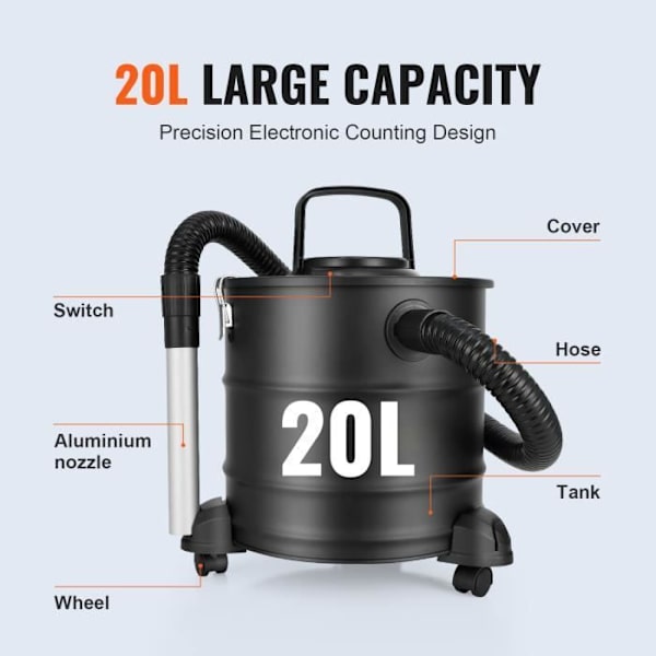 Askdammsugare - VEVOR - Askpelletsdammsugare 20L 1200W för eldstäder Pelletskaminer Grillar BBQ