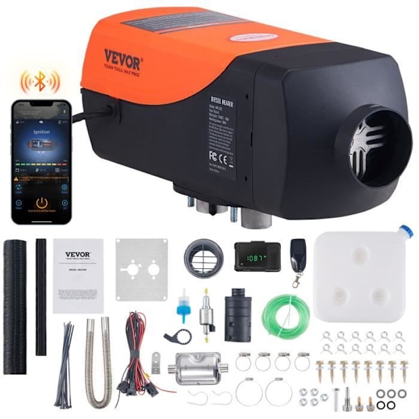 Dieselvärmepump - VEVOR - 12V 2kW 0,12-0,26L-h Luftvärmare Bluetooth APP LCD Inredning