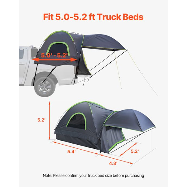 Tält för Skåpbilar-VEVOR-1524-1585 mm-Vattentät Lastbilssängtält för Camping-för 2 till 3 Personer
