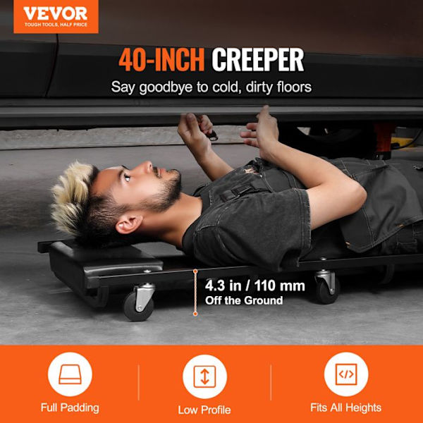Mechanic Garage Creeper-VEVOR-Load 300 lbs-Heavy Duty stålram, lågprofil för garage, verkstäder och gör-det-själv