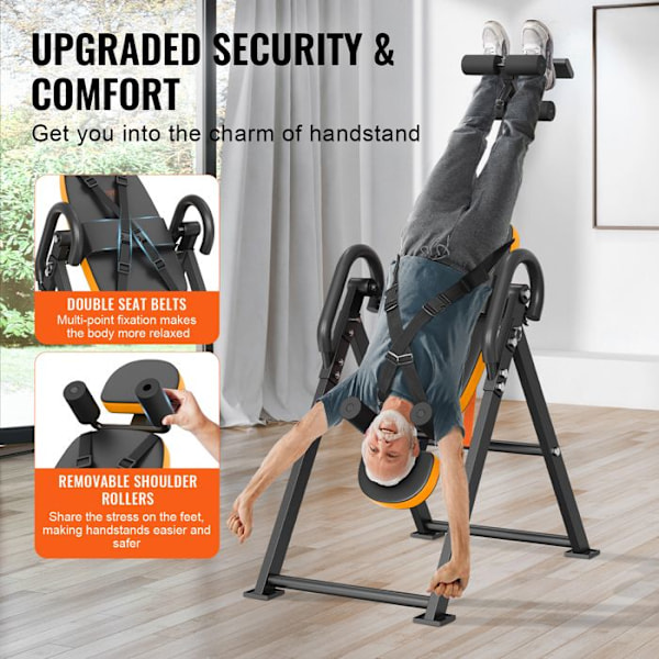 Inversion Table-VEVOR-Styrketräningsbänk-Stöder Upp Till 300 lb-Hållbar Rysträckningsanordning-Orange och Svart svart och orange