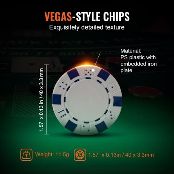 Komplett Ultimate Poker Kit - VEVOR - 300 marker - Tokenmaterial: PS plast + järn - Fodral: Aluminium - Partyspel