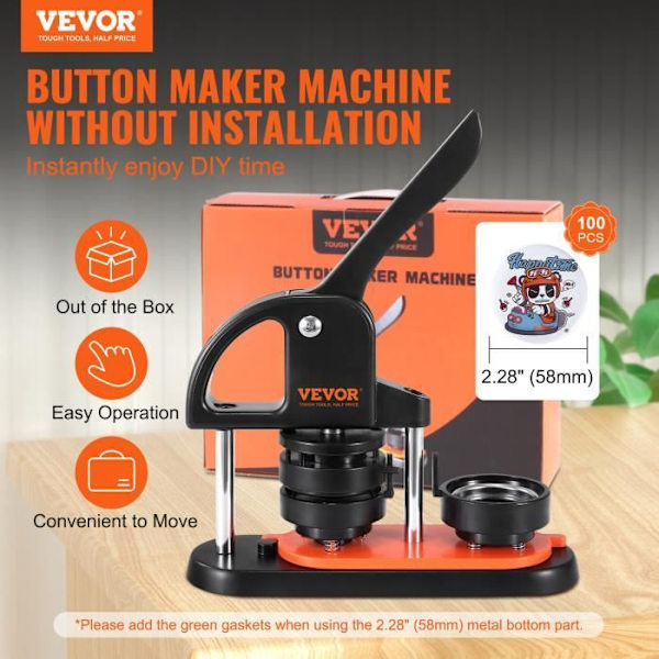 Badge Machine - VEVOR - Badge Making Machine 58mm Pin Badge Press med 100 knappsatser