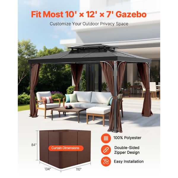 Integritetsgardin för Vattentät Utomhustält-VEVOR-Gardiner för Pergola-281x341x214 cm-Kaffe