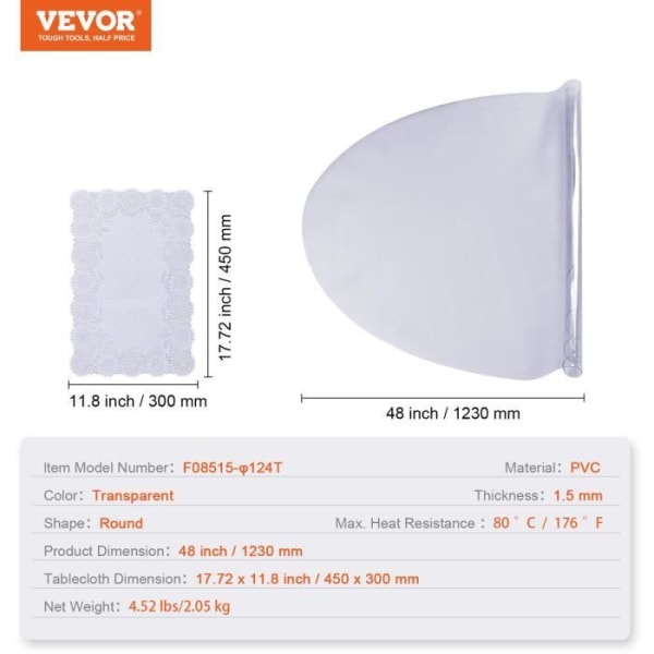 Transparent Vattentät duk - VEVOR - Transparent rund bordsduk PVC bordsfilm 123 cm Bordsskydd