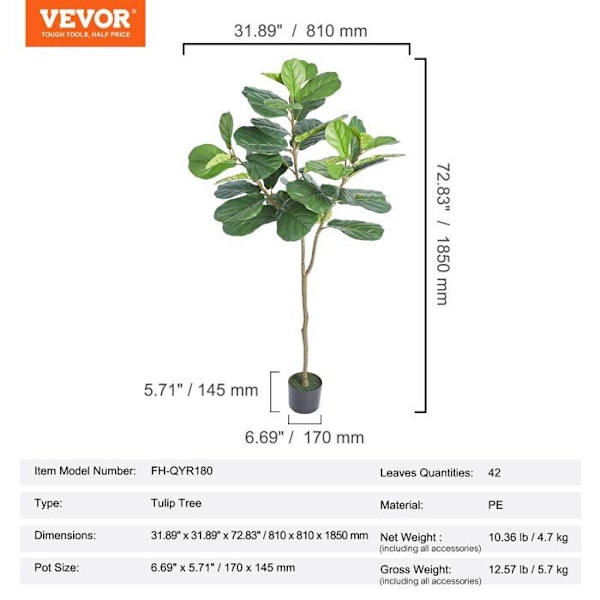 Konstgjord träd - VEVOR - Konstgjord växt Lyra Fig Realistisk Konstgjord växt Hög 810x1850mm