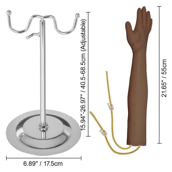 IV övningsarm - VEVOR - 55 cm, mörk hy, starkt simulerade vener, för laboratorieskolor