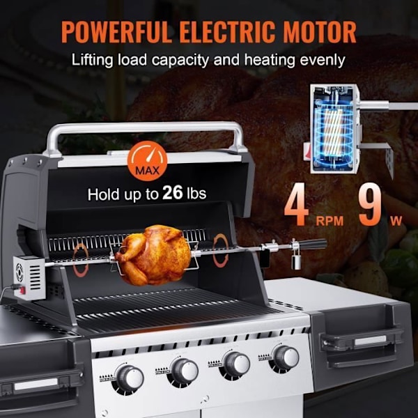 VEVOR Electric Rotisserie Rotisserie Kit med 4 RPM Motor 81/101 cm