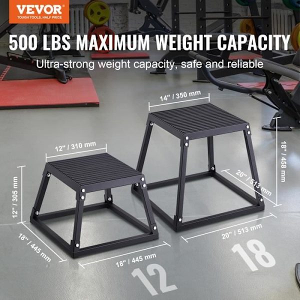 Bodybuilding Jump Box - VEVOR - 445x445x305 mm, Belastning 227 kg, Svart, Halkfri plattform, För träning hemmagym