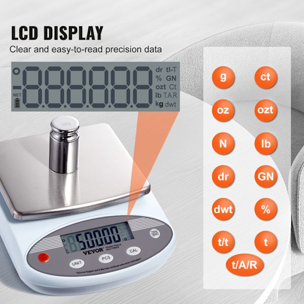 Digital analytisk balans-VEVOR-3000 g x 0,01 g-Laboratorievåg med hög precision med 13 konverteringsenheter