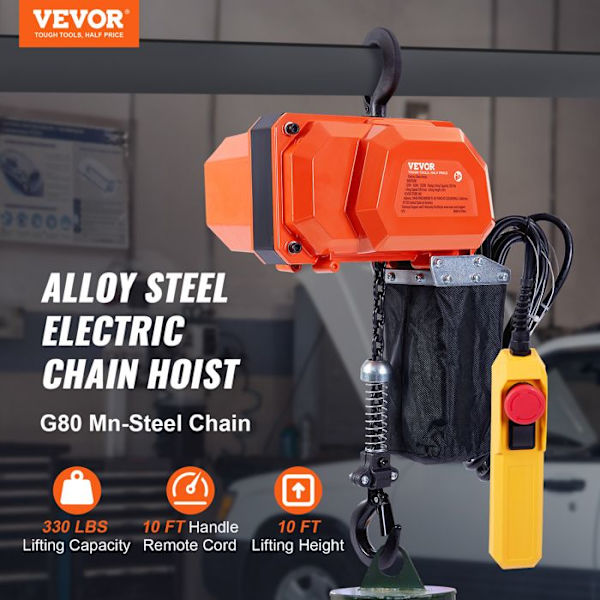 Elektrisk kedjetelfer - VEVOR - Lastkapacitet 149,7 kg - Max lyfthöjd 3 m, 205 W - för garage, verkstad, hotell, hem