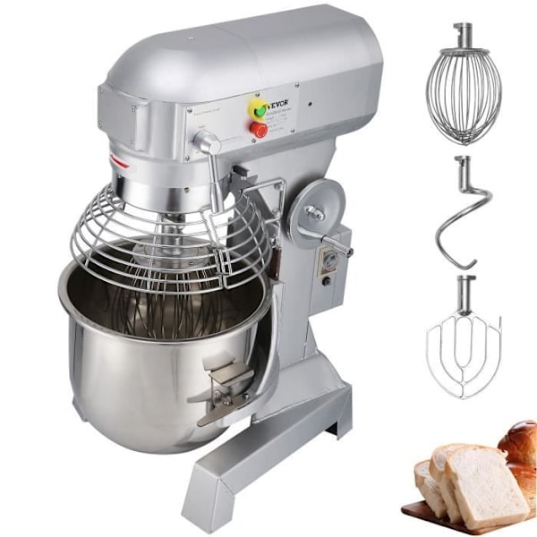 Konditorivaror - VEVOR-20L - 750W - 3 hastigheter - Bas i rostfritt stål - med skyddande mixerstav, visp, visp, krok