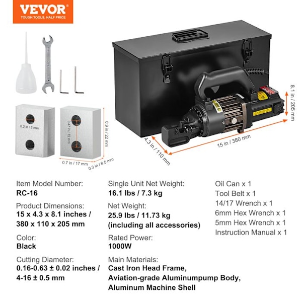 Bärbar elektrisk hydraulisk armeringsskärare-VEVOR-1000W högeffektstål armeringsskärverktyg