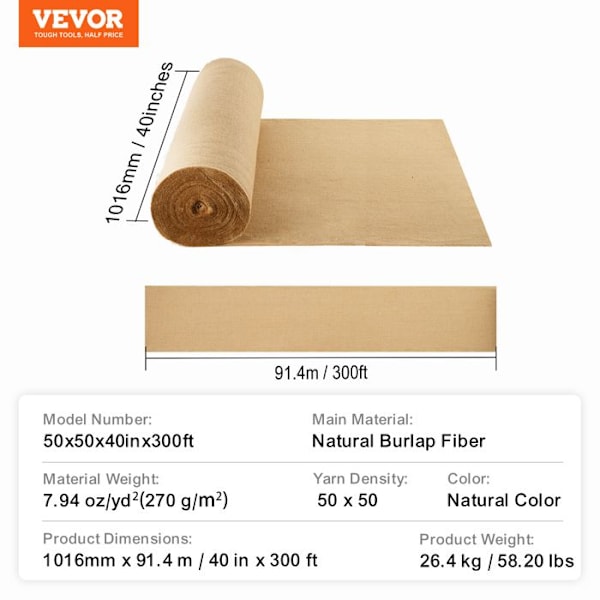 Rulle Juteväv-VEVOR-Naturlig Juteväv Högtäthet Bordslöpare-1016 mm x 91,4 m