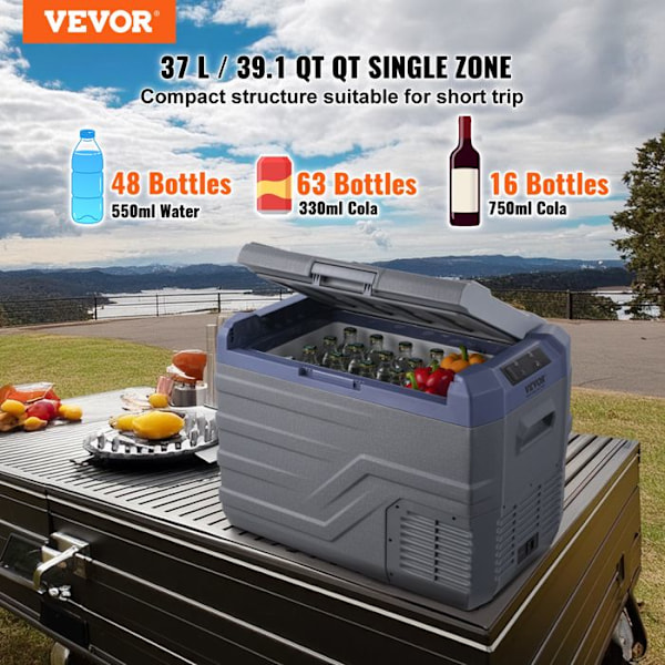 Kompakt Kylskåp-VEVOR-37 L-Minikyl för Bil 12/24 V DC och 100-240 V AC-Justerbar Temperatur
