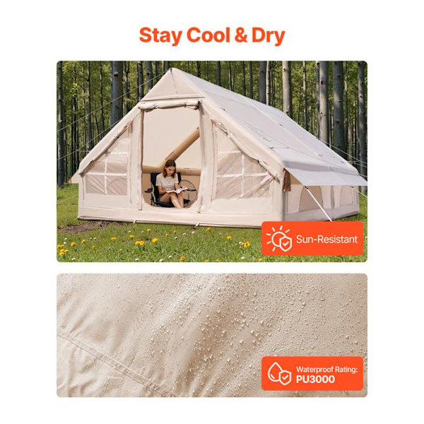 Tält i Uppblåsbart Material - VEVOR - 4 x 3 x 2 m - Glampingtält för 5 till 8 Personer Oxford 300D - med Handpump