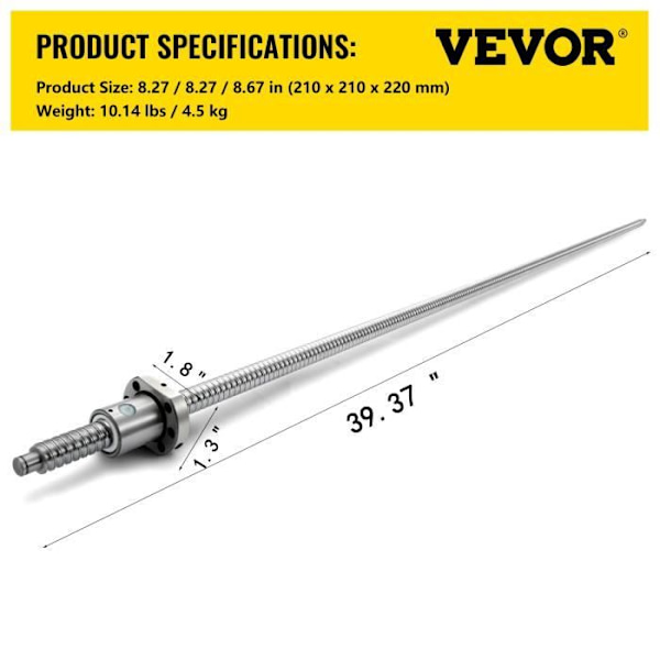 Valsad kulmutter - VEVOR - 152x10x10 cm Linear Motion Anti-Backlash Kulskruv RM1605-1000mm BF12-BK12