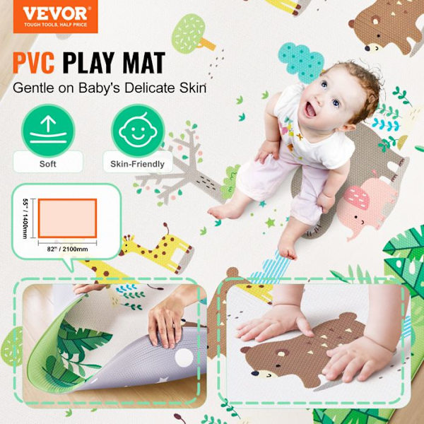 Babylekmatta - VEVOR - Vändbar rullmatta - för spädbarn, småbarn, spädbarn, lek och mage