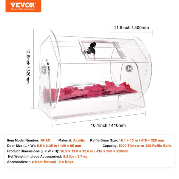 Akryllotteri Tombola-trumma - VEVOR - 410 x 320 mm - för röstningsevenemang Fest Vardagsrumssamling