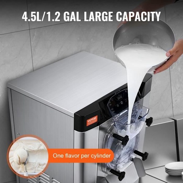 Kommersiell glassmaskin Yield-VEVOR-12 L-h, Glassturbin 1295 W Unik smak-automatisk kylning, för mellanmål