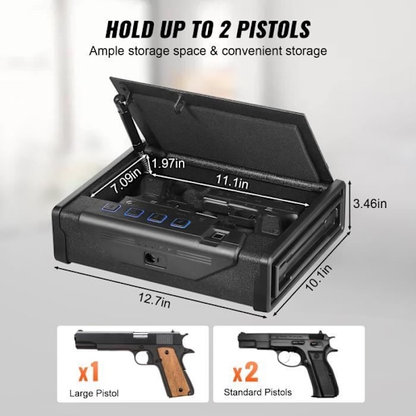 Pistol Safe - VEVOR - 2 Pistol Safe Biometrisk Triple Unlock Safe