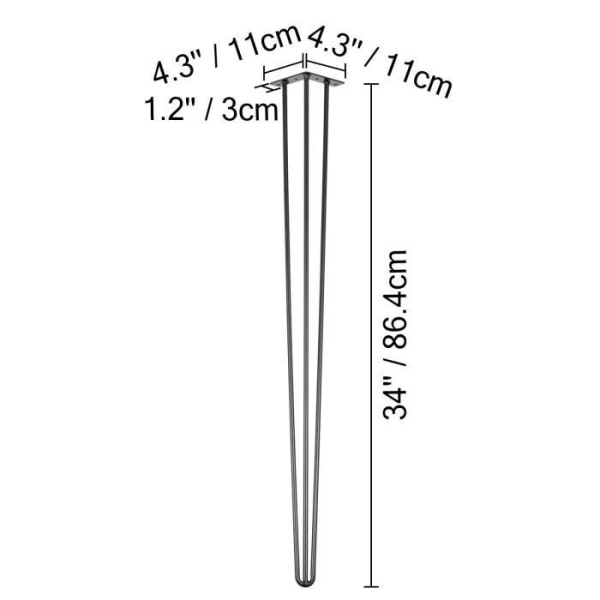 Bordben i hårnålsdesign - VEVOR - 4-pack - 34" / 86,4 cm - Belastningskapacitet 220 lbs / 100 kg Svart