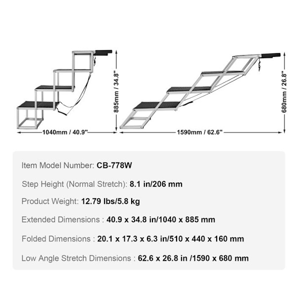 Husdjursramp för fordon-VEVOR-4-stegs hopfällbar breda trappor för hundar