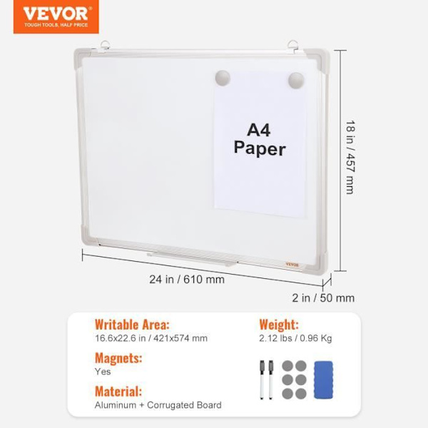 Magnetisk Whiteboard - VEVOR - Väggmonterad Dry Erase Whiteboard 46x61 cm för kontorsklass