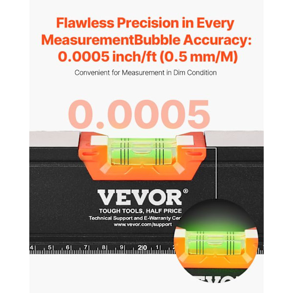 Nivå med Magnetisk Torped - VEVOR - Bubbnivå - 6PCS - 78/48/32/24/16/10 tum - med Bubbelflaskor, Mätning 45/90/180 grader