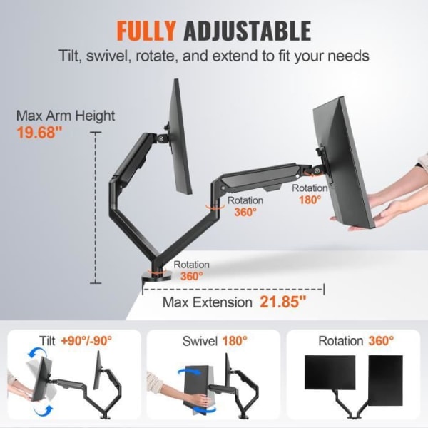 PC-skärmstöd - VEVOR - Dubbelarm PC-skärmarm för 13-35" skärmbelastning 12 kg per arm