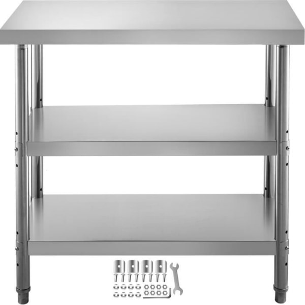 Bänkskiva i rostfritt stål - VEVOR - 61x35x85,5 cm - Justerbar höjd - 3 nivåer förberedelsebord - Kök Garage