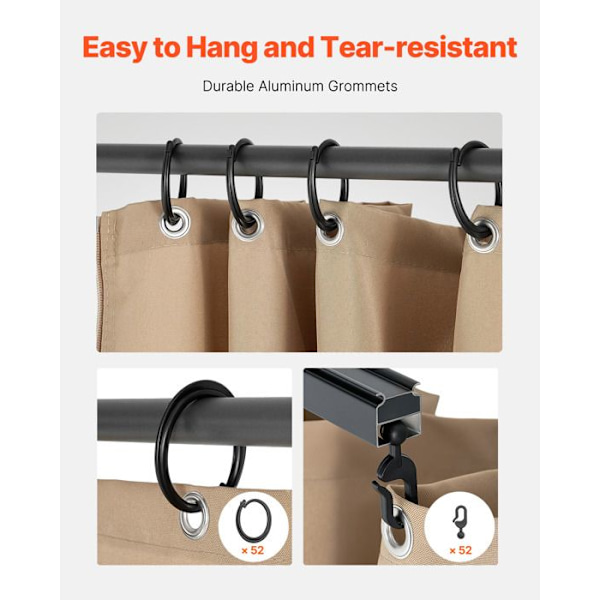 Integritetsgardin för Vattentät Utomhustält-VEVOR-Gardiner för Pergola-282 x342 x221 cm-4 Paneler-Kaki