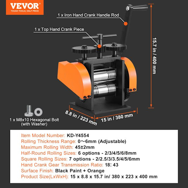 Juvelerares valsverk -VEVOR-Bredd 45 mm- Smyckesvalsmaskin Tjocklek 0-6 mm-Smyckentillverkning Plåtbearbetning
