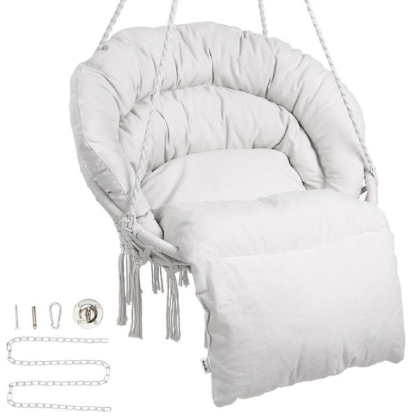 Hängfåtölj-VEVOR-Belastning 150 kg-Macramé Vridbar Hängstol, Dyna-för sovrum, trädgård, inomhus, utomhus-beige