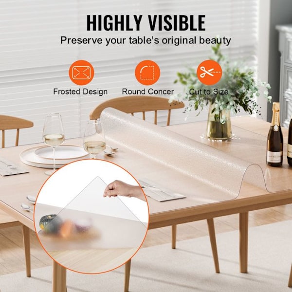 Frostad PVC-bordsduk-VEVOR-1067x1524 mm-Tjocklek 1,5 mm-Rektangulär-Vattentålig-Lätt att rengöra Transparent