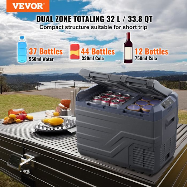 Bärbar kompressionskyl 32 L Dual Zone-VEVOR-för lastbilsbåt hem utomhuscamping
