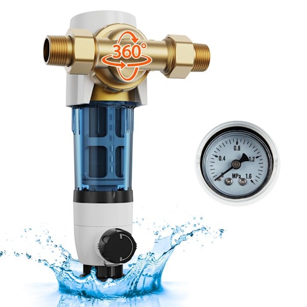 Roterande vattenförfilter-VEVOR-4 T/H Flödeshastighet-40 mikron brunnsvattensedimentfilter-hela hemmet-19 mm G-M + 25,4 mm G-M
