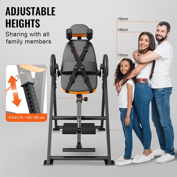 Inversion Table-VEVOR-Styrketräningsbänk-Stöder Upp Till 300 lb-Hållbar Rysträckningsanordning-Orange och Svart svart och orange