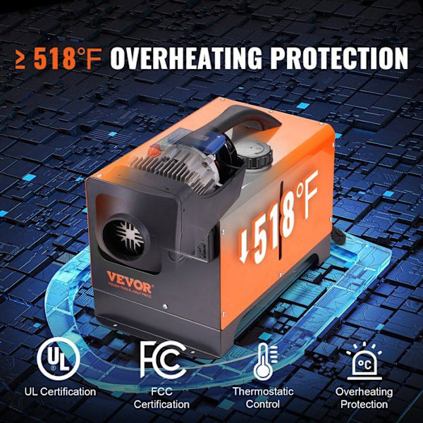 Allt-i-ett Dieselvärmare -VEVOR - 12V 8kW 0,16-0,62L/h Inomhus Bluetooth LCD Dieselluftvärmare
