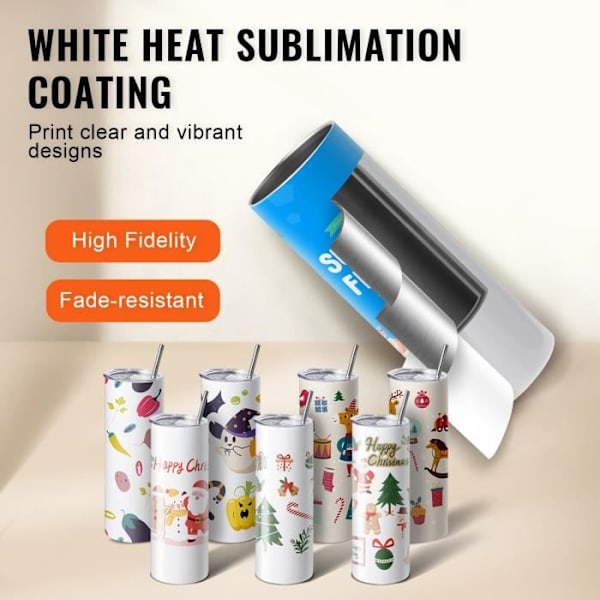 Set med 12 sublimeringstermoskoppar-VEVOR-95 cL-Tunnt och rakt-rostfritt stål, tomt lock och halm, presentförpackning