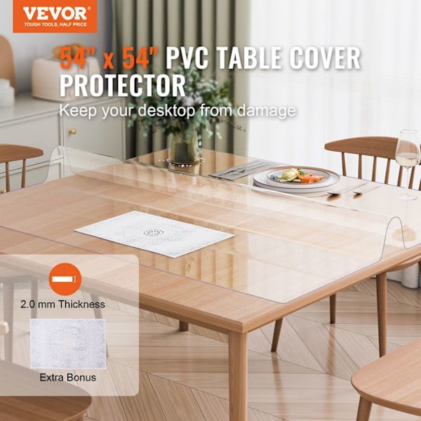 PVC Transparent Bordsduk-VEVOR-1372x1372 mm-Tjocklek 2 mm-Kvadrat-Resistent mot vatten-Lätt att rengöra Transparent