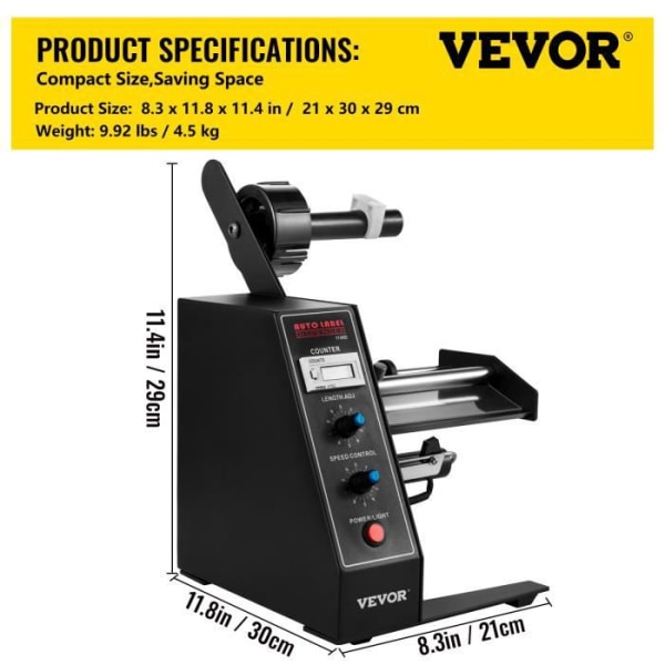 Etikettmaskin - VEVOR - AL1150D Automatisk etikettdispenser 1-8m/min