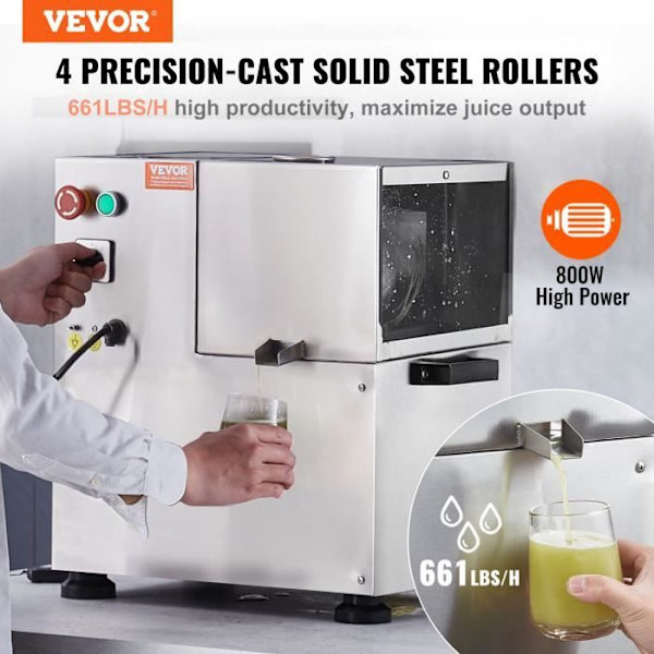 Sockerrörsextraktor-VEVOR-800W300kg-h-4 rullar Citrusjuicer med stor ingång för hem och kommersiell juiceextraktion