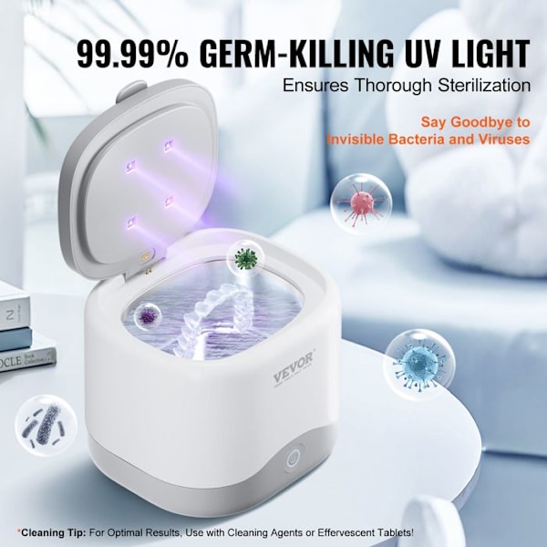 Ultraljudsrengörare för tandproteser - VEVOR - Ocklusalplatta 200 ml, 30 W - för tänder, ortodontiska apparater, smycken