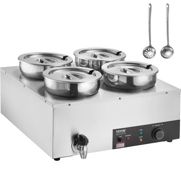 Soup Warmer 4 x 7 L-VEVOR-Elektrisk Soup Station 1500 W-Anti-Dry Burning and Reset Button, Bufférestaurang