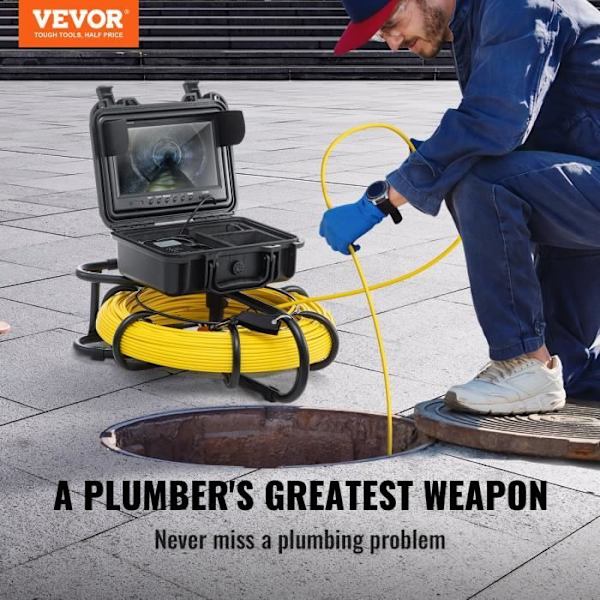 Rörinspektionskamera - VEVOR - Endoskopisk avlopp - 9'' Skärm 91,5 m kabel