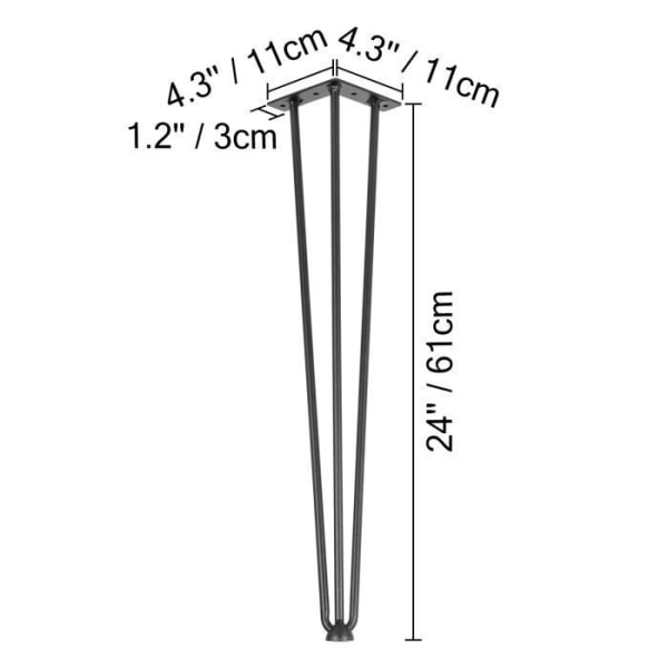 Bordben - VEVOR - 24" - 61 cm - Kolfiber - 4 Stk Svart