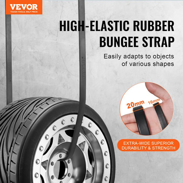 Cordon Elastisk-VEVOR-Set med 20-Robusta Platta Elastiska Remmar 20 mm-med S-krokar i Stål