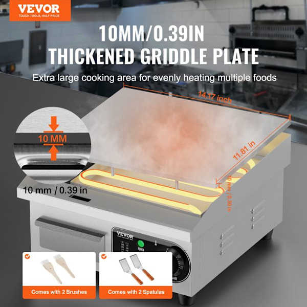 Elektrisk Plancha-VEVOR-2000 W-Kommersiell Snacker-tallrik-Justerbar temperatur 50-300 °C-Grill, restaurang